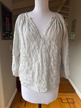 NILI LOTAN Brooke Blouse Top Peasant Top - Blue Neutral Stripe